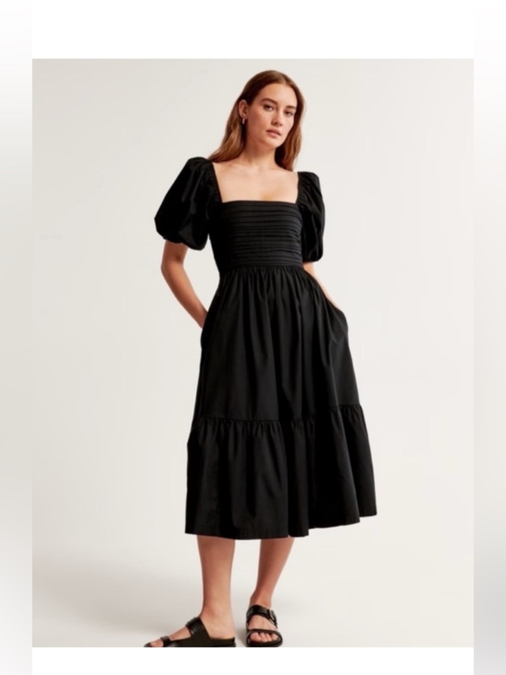 Like New Abercrombie & Fitch Women's Emerson Poplin Puff Sleeve Midi Dress